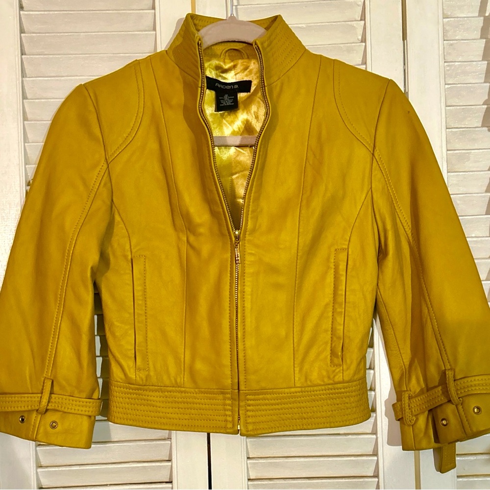 Arden B. Cropped Yellow Leather Jacket, Size XXS